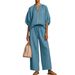 Spring/Summer Women's Casual Fashion Wide Leg Suit round Neck Zipper Detail Loose Fit European American Style Resort Look_ecoleips.com