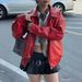 Women's Clothing Retro Motorcycle Leather Jacket Temperament Red Plus Size Available New_ecoleips.com