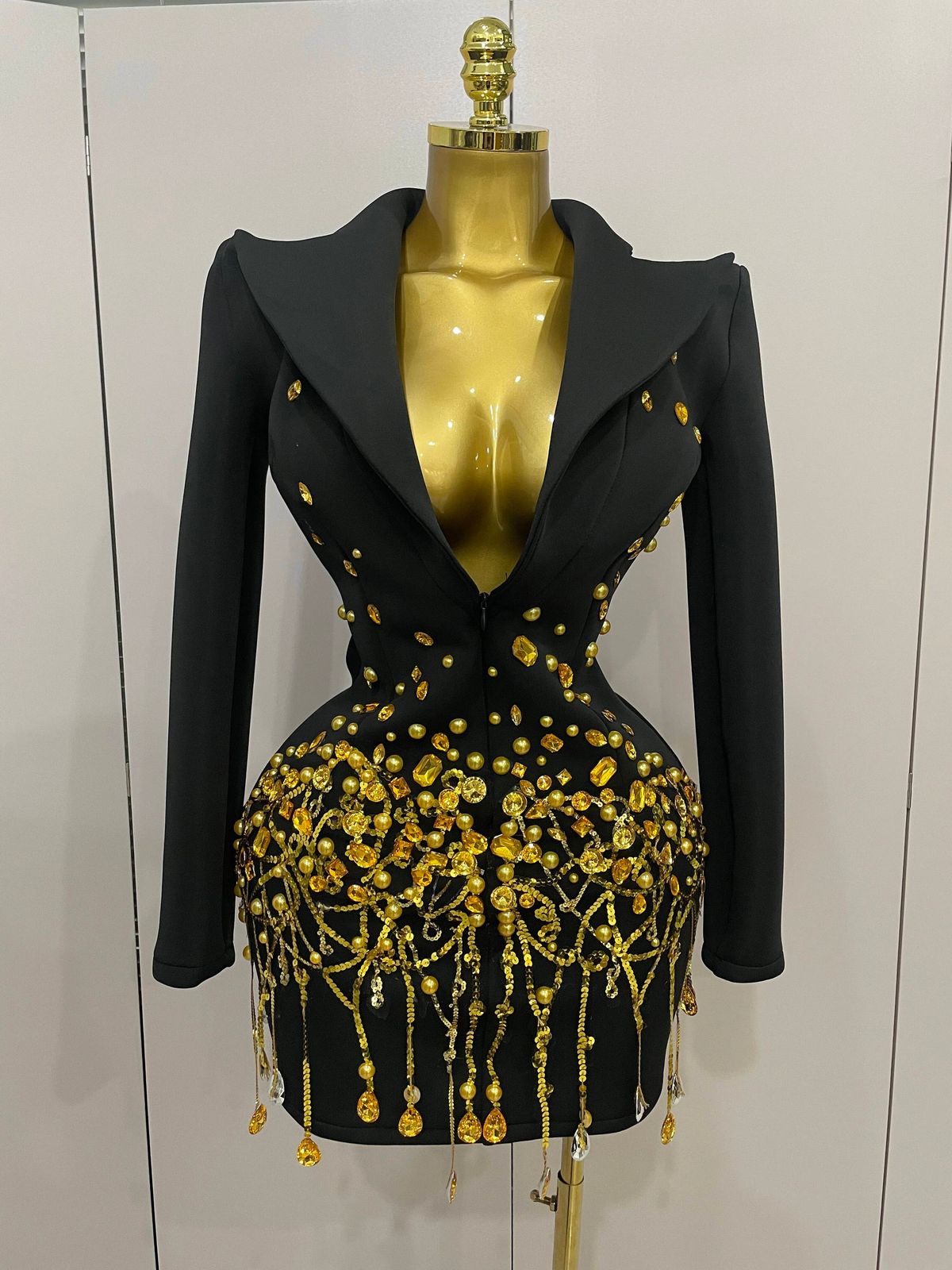 Sparkly Crystal Cha Pearls Long Sleeve Mini Dress 2025 Women Birthday Evening Party Nightclub Outfit Singer Wedding Costume F0SC_ecoleips.com
