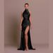 YJ23556 Women's Temperament Stand Collar Long Dress European American Style Halter Neck Sleeveless Slit Slim Fit Summer New_ecoleips.com