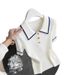 Women's White Collared Short Sleeve T-Shirt Stylish Knitted Top Spring Summer New Fashionable Beautiful_ecoleips.com