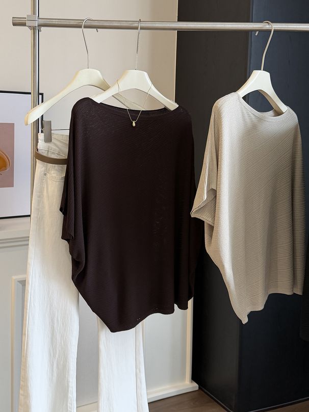 Korean Style Women's Off-Shoulder Knit Top Summer New Irregular Batwing Sleeve Loose Fit Slimming Short Sleeve T-Shirt_ecoleips.com