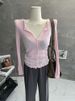 Chao Smoky Pink Sheer Thin Knitted Cardigan Gentle Style Long Sleeves Slim Fit Ruffled Trim Sun Protection Versatile Shirt_ecoleips.com
