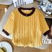 Women's Clothing Summer New Design Sense Small Fragrance Style Contrast Color Round Neck Short Sleeve Top Sweater Female_ecoleips.com