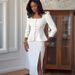 Women's Solid Color Long Sleeved Square Neck Button Up Top And Bodycon Long Skirt Set Fashion For Autumn Winter Season_ecoleips.com
