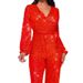 K Deep V Fashion Leisure Overalls Long Sleeves With Belt Sequin Overalls Women's Clothing_ecoleips.com