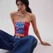 American Street Style Retro Off-Shoulder Slim Fit Bandeau Top for Women Color Block Base Layer with Letter Print Hot Girl Trend_ecoleips.com