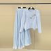 Elegant Blue Two-Piece Set With Intricate Beading & Subtle Fringe, Waist-Cinching Pleated Maxi Skirt, Formal Evening Gown_ecoleips.com