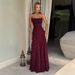 Cross-Border European And American Women's New Fashion Versatile Hot Girl Style Wine Red Sexy Strap Dress_ecoleips.com