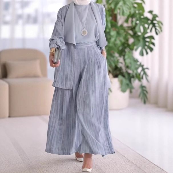 Modest Evening Dress Women's High Waisted Wide Leg Pants Vest Three Piece Set European American Style Autumn New Arrivals Muslim Fashion Clothing_ecoleips.com