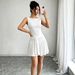 Voya 2026 Summer French-style Dress For Women, Round Neck, Sleeveless, Tie-waist, White, Gentle Style, Pleated Short Skirt_ecoleips.com