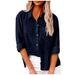 Verve 24 New Women's Casual Solid Color Pocket Split Button Cotton Linen Long Sleeve Shirt_ecoleips.com
