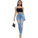 Women's Clothing Fashion Denim Small Feet Ripped Long Sexy High Waist Black Jeans_ecoleips.com