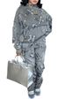 Women's Clothing Women's Printed Pocket Long-sleeved Sweatshirt 2-piece Set Trousers Suit_ecoleips.com