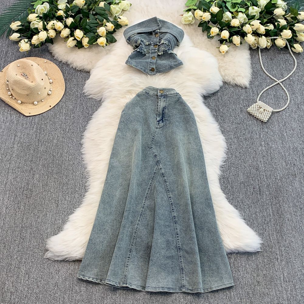 Women's Clothing One Shoulder Top Vest For Women Design Tassel Waist Top Suit High Waist Skirt_ecoleips.com