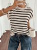 Summer Striped Knitted Vest Top for Women Loose Fit round Neck Korean Style Casual Versatile T-Shirt_ecoleips.com