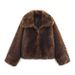 Faux Fur Jacket Women's Fashion Fall Coat Streetwear Stylish Polyester Outerwear Casual Blazer Brown S M L_ecoleips.com