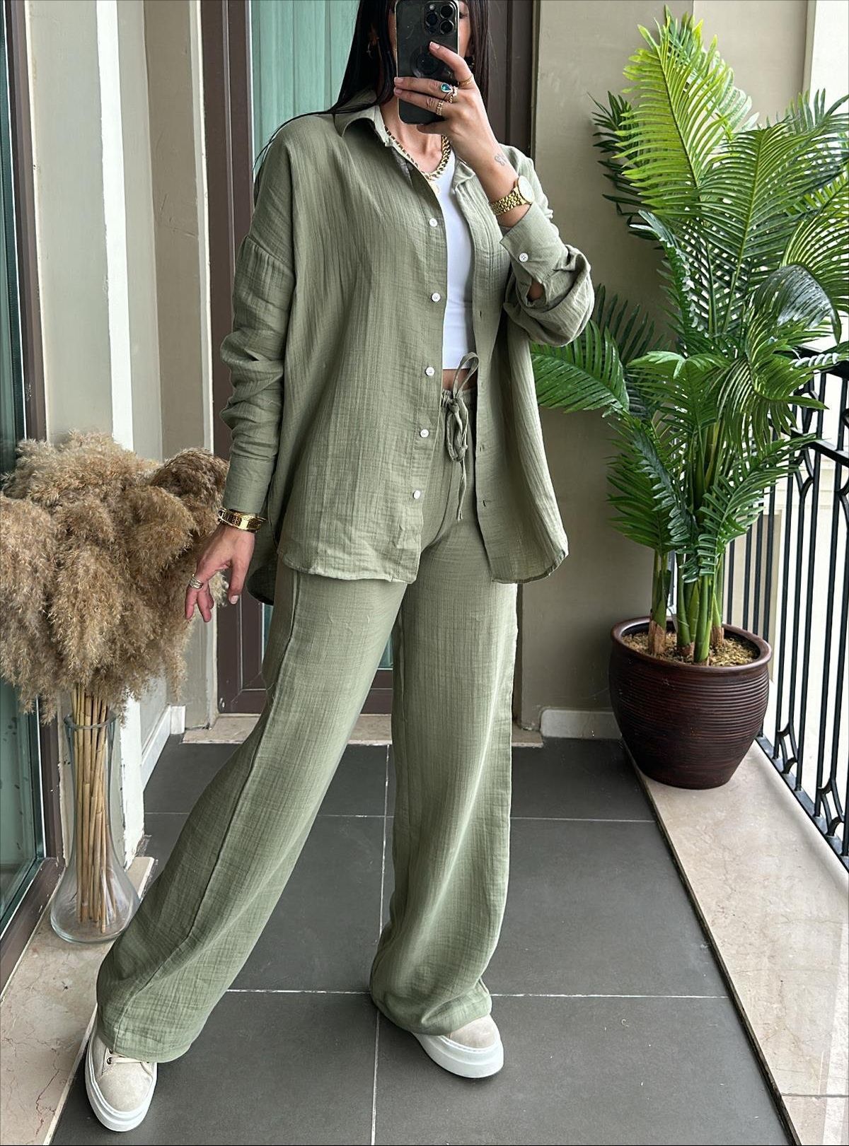 Spring/Summer Women's Long-Sleeved Shirt With Loose Pants Two-Piece Set_ecoleips.com