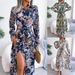 Women's Clothing Spring And Summer Retro Flower Lapel Tie Shirt Dress_ecoleips.com