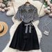 Elegant Temperament Striped Lapel Short Sleeve Dress Women Summer New Style Waist Temperament All Match A Line Skirt_ecoleips.com