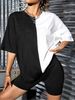 Women's Y2K 2-piece Streetwear Set, Color Block Print Drop Shoulder Tee & Stretch Shorts For Summer Skate & Festival Looks_ecoleips.com