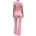 Diyun Yoga Sports Style Solid Color Short Sleeve Wide Leg Pants Set Women's Clothing 2025 Spring Summer_ecoleips.com