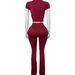 Women's Contrast Color Two-Piece Set Short Sleeve Crop Top High-Waist Flared Pants Trendy Spring Summer Outfit_ecoleips.com