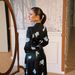 Elegant Floral Print V-Neck A-Line Maxi Dress With High Waist & Long Sleeves – Polyester Blend Comfort For Women_ecoleips.com