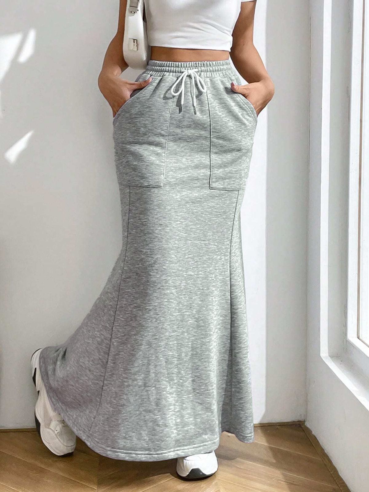 Voya Women's New Minimalist Casual Style Skirt, Versatile For Spring And Summer Commuting, Mid To Long A-line Skirt_ecoleips.com