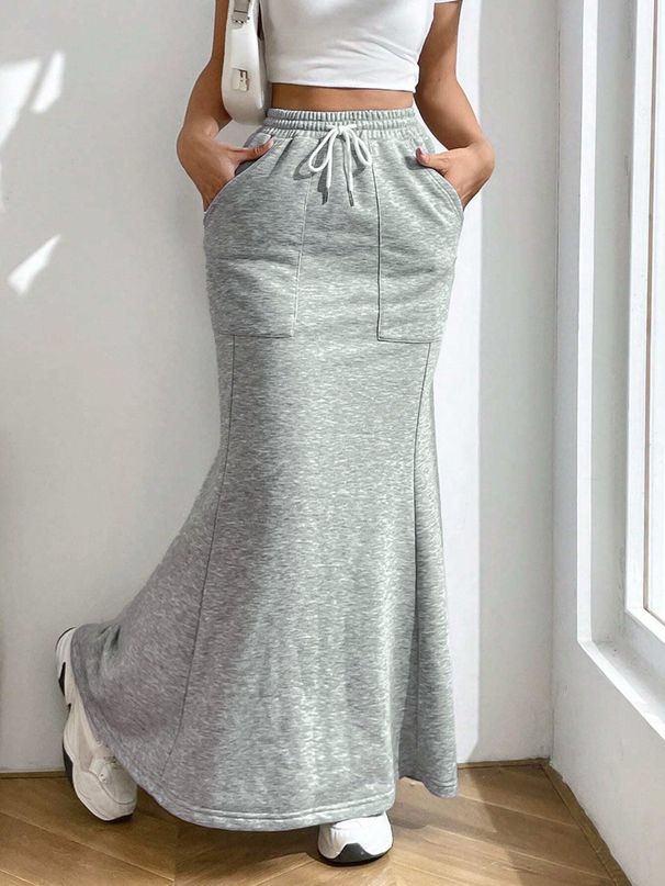 Voya Women's New Minimalist Casual Style Skirt, Versatile For Spring And Summer Commuting, Mid To Long A-line Skirt_ecoleips.com