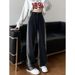 Dopamine Girl Outfit: Embroidered Straight-Leg Jeans For Women, Autumn American Retro High-Waisted Star Pattern Wide-Leg_ecoleips.com