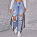Women's Clothing Trendy Washed Ripped High Waist Straight Trousers_ecoleips.com