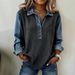 Women's Clothing Loose Ribbed Sweatshirt With Denim Patchwork Collar Washed Fashion New_ecoleips.com