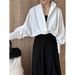 Women's Oversized Batwing Sleeve Shirt - Australian Cotton Relaxed V-Neck Tunic Top For Casual & Office Wear_ecoleips.com