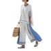 Women's Colorblock Stripe Lounge Set Oversized Cropped Top Wide-Leg Pants S-5XL 27 Colors_ecoleips.com