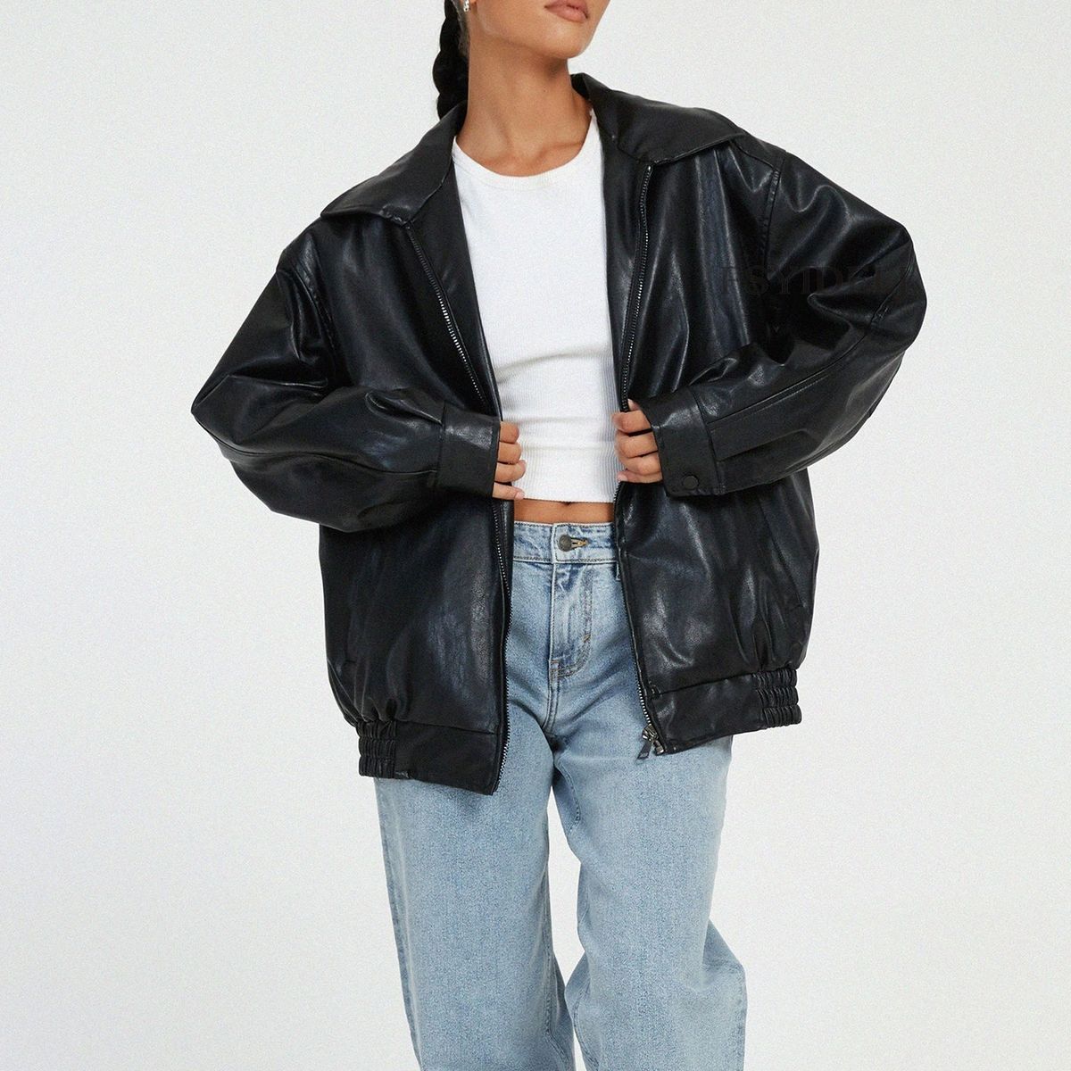 K Leather Jacket Motorcycle Style Top Silhouette, Lapel, Elastic Hem, Zipper, PU Leather Jacket Jacket_ecoleips.com