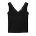 Women's V Neck Lace Sleeveless Tank Top Slim Fit Base Layer Vest Alluring Design Spring/Summer Polyester_ecoleips.com
