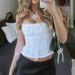 Y2K Clothes Goth Grunge Punk White Lace Patchwork Halter Top Women Summer Solid Ruched Backless Sleeveless Tank Top Streetwear_ecoleips.com