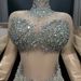 Women's Clothing Apricot Diamond Sexy See Through Mesh Mid Neck Zippered Slim Short Dress_ecoleips.com