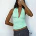 Retro Blue Plaid V Neck Halter Top Women's Summer Wear Ruffled Design Sleeveless Backless Sexy Style_ecoleips.com