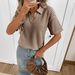 Women's Solid Color Lapel Knit Pullover Short Sleeve T-Shirt Loose Fit New Arrival_ecoleips.com