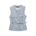 Women's Casual Versatile Vest Spring Fashion Style With Metal Buckle Belt Punk Texture Top_ecoleips.com