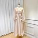 Women's Clothing Champagne Color Autumn New Lantern Sleeves V Neck Backless Lace Up Three Dimensional Flower Waist Length Design Temperament Dress_ecoleips.com