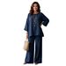 Women's Simple Linen Blend Shirt And Wide Leg Pants Set Crew Neck Loose Fit 2026 New_ecoleips.com