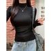 ng2510292 Spicy Girl Waist-Cinching Long Sleeve T-Shirt For Women 2025 Spring And Autumn New High Neck Slim Fit Versatile Base_ecoleips.com