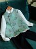 Aria Basics New Chinese-style Tang Suit Green Printed Vest Jacket For Women, Spring-summer Style, With Traditional Chinese Knot_ecoleips.com