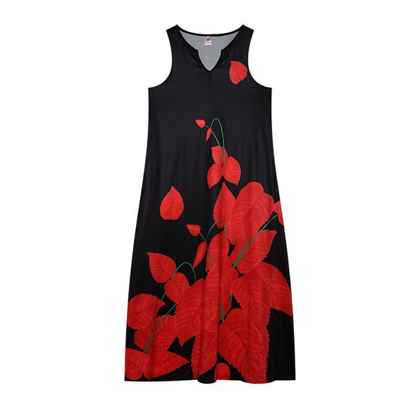 2022 New European And American Cross-Border Independent Station Women's Sleeveless Long V-Neck Rose Flower Vintage Print_ecoleips.com