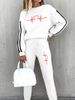 Heartbeat Print Fleece Tracksuit Set – Cozy Thermal Long Sleeve Two-Piece, Winter Loungewear With Soft Brushed Interior (White/Black, Sizes S-XXL)_ecoleips.com