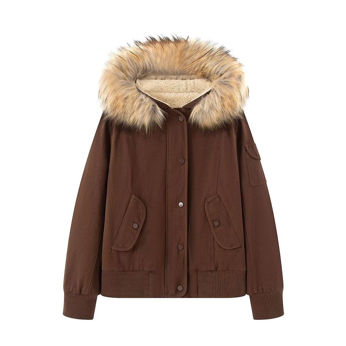 Women's Detachable Faux Fur Collar Jacket | Cropped Winter Coat | American Minimalist Style (XS-L)_ecoleips.com