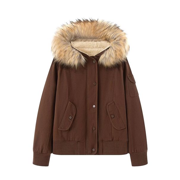Women's Detachable Faux Fur Collar Jacket | Cropped Winter Coat | American Minimalist Style (XS-L)_ecoleips.com